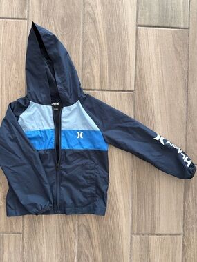 Hurley Blue Hooded Kids Windbreaker with Gray & White Panels